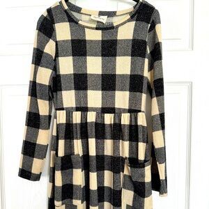 Betsy Boutique Black and Cream Plaid Dress Size Medium
